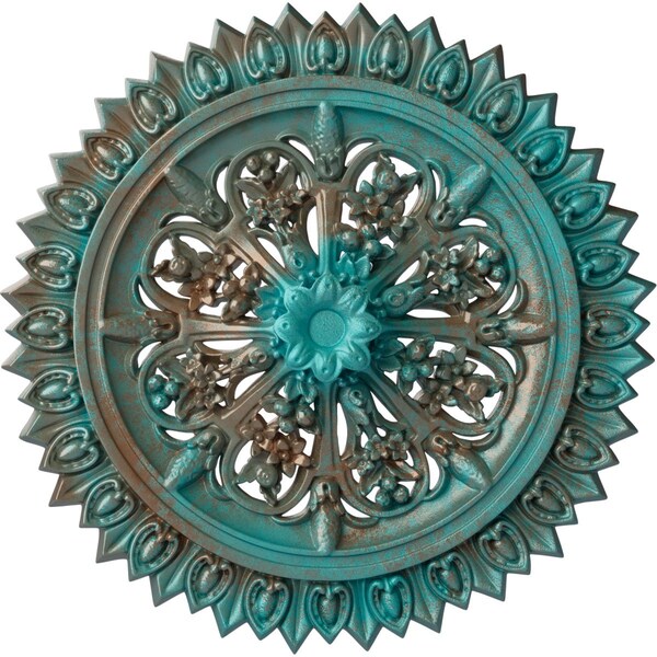 Ekena Millwork Lariah Ceiling Medallion (Canopies up to 1 3/8"), 24 3/4"OD 1 3/8"ID x 3 1/4"P, Copper Green Patina CM24LACGS - main